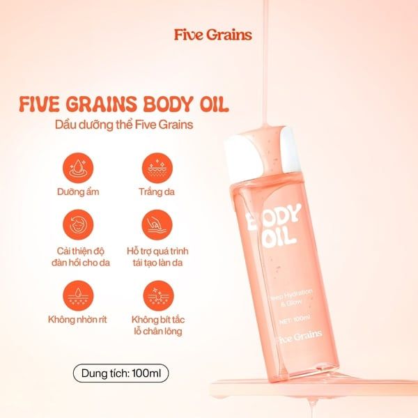Dầu Dưỡng Thể Cao Cấp Five Grains Body Oil Dưỡng Ẩm, Sáng Da 100ml