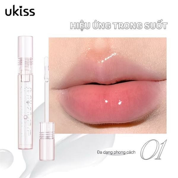 ￼Ukiss Son Dưỡng Môi Lấp Lánh Không Dính 2ml #01