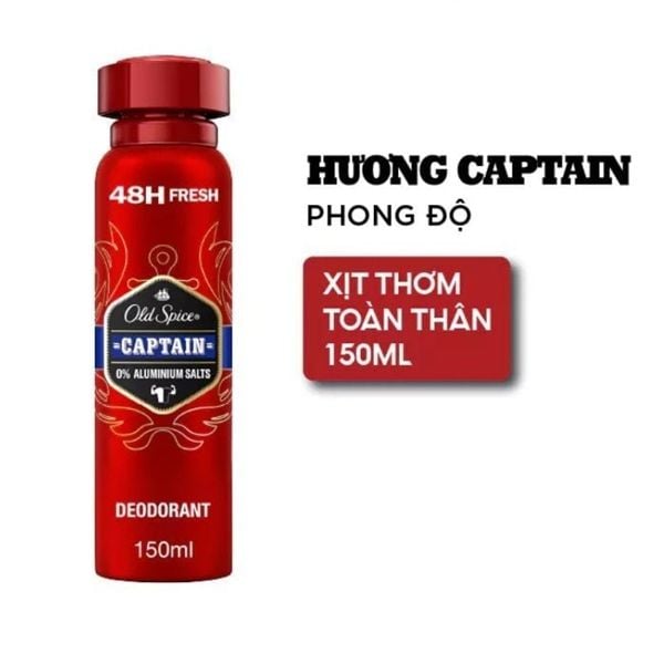 xịt khử mùi thơm toàn thân old spice captain 150ml