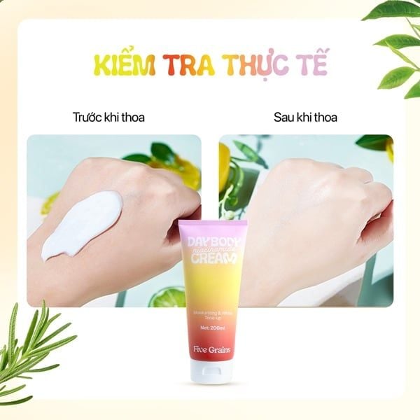 Kem nâng tone Dưỡng Thể body Five Grains Sáng Da 200ml