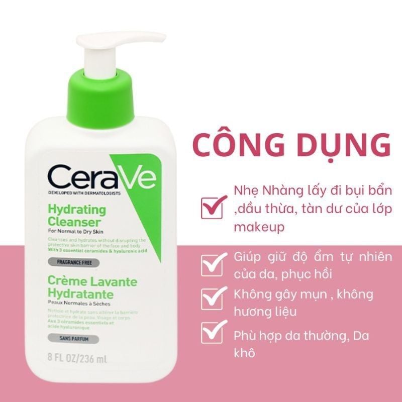 Sữa rửa mặt Cerave cho da khô 473ml