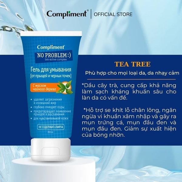Gel rửa mặt Compliment bha+tea tree 200ml vạch cam