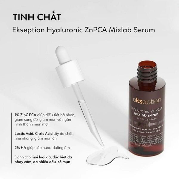 Tinh chất kiểm soát nhờn giảm mụn serum Ekseption Hyaluronic ZnPCA Mixlab 75ml
