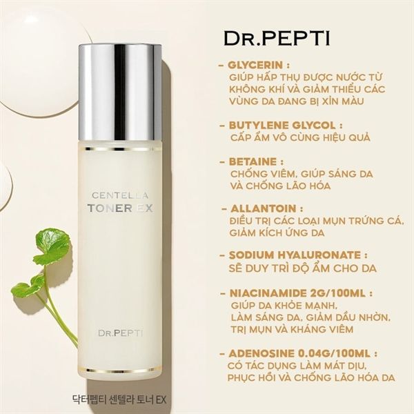 ￼Nước Hoa Hồng Dưỡng Da Căng Bóng Dr.Pepti Centella Toner EX 180ml