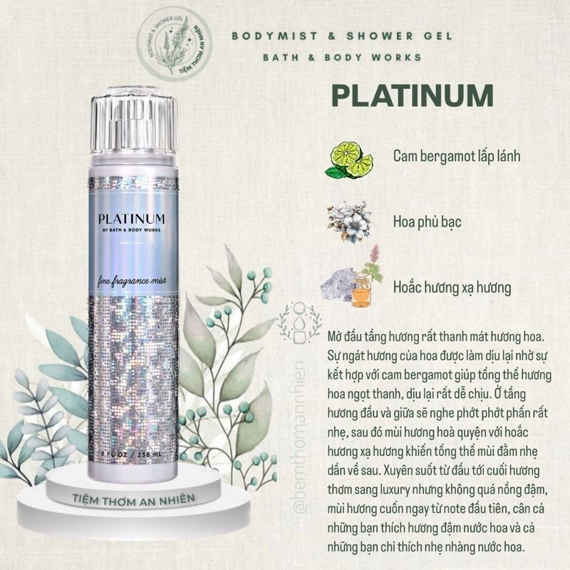 Xịt thơm toàn thân Bath & Body Works Body Mist PLATINUM 236ml