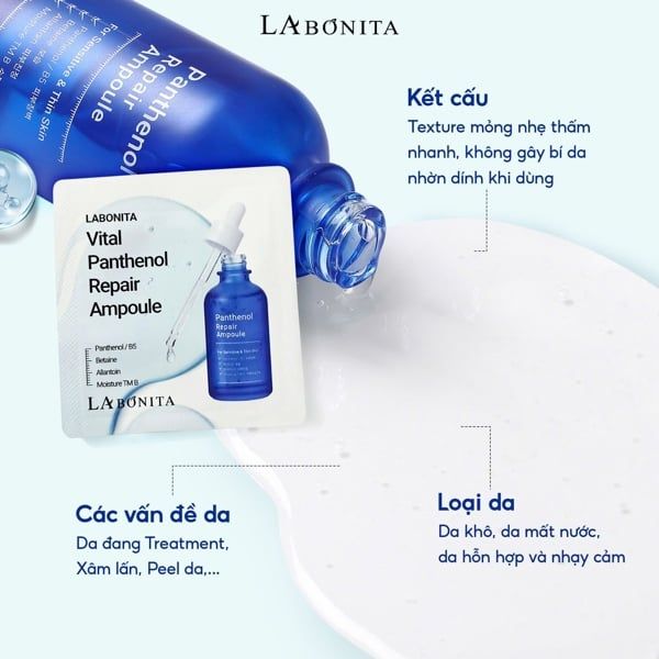 Tinh chất serum hỗ trợ phục hồi làm dịu da La Bonita Panthenol Repair Ampoule 50ml