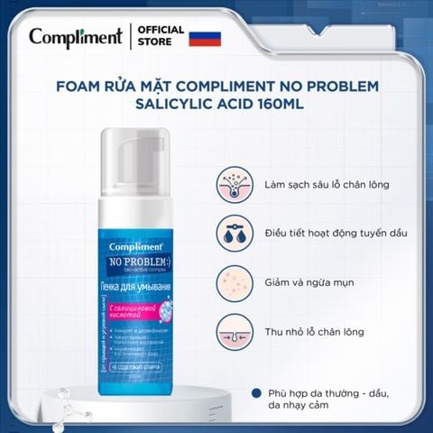 Sữa rửa mặt tạo bọt Compliment No Problem Salicylic Acid 160ml dành cho da khô , da thường , nhạy cảm