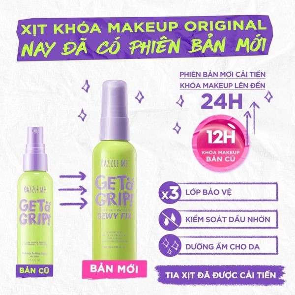 [new] Xịt Khóa Nền DAZZLE ME Get A Grip Makeup Setting Spray dewy fit 60ml #xanh