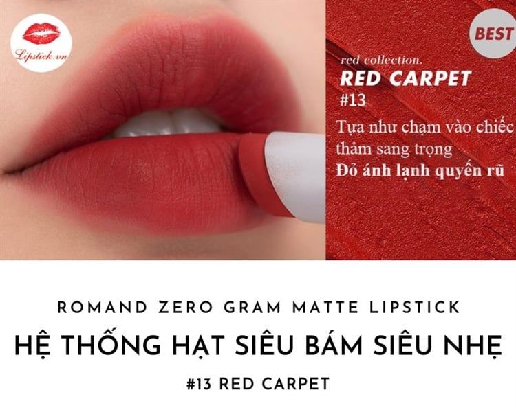 Son thỏi Romand zero matte #13 red carpet