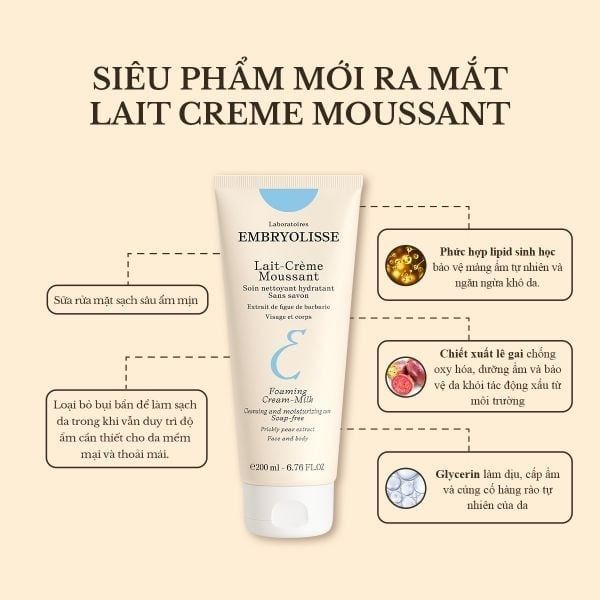SỮA RỬA MẶT EMBRYOLISSE LÀM SẠCH SÂU, CHỐNG OXY HÓA 200ML