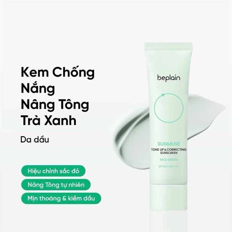 Kcn Beplain sunmuse toneup & correcting mild Green 50ml xanh nhạt