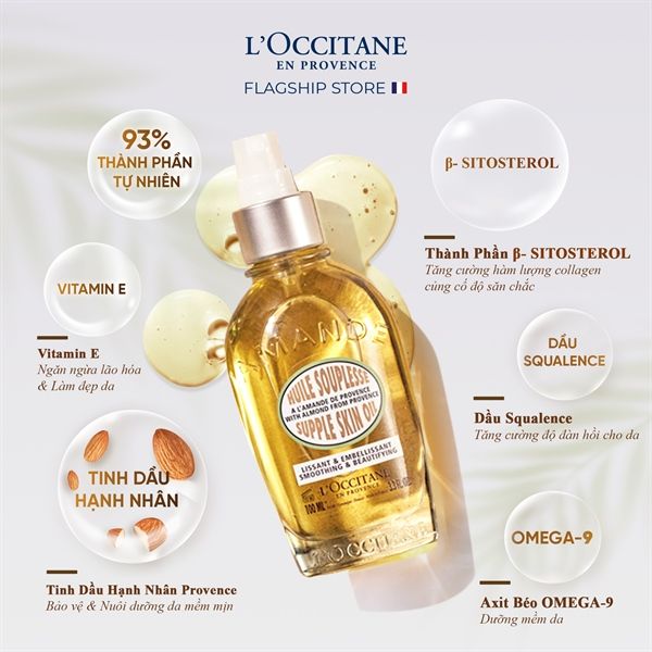 Dầu dưỡng chống rạn da Hạnh Nhân L'Occitane Almond supper skin oil -100ml