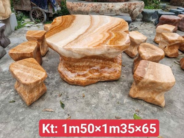 Bộ bàn ghế đá tự nhiên đá can xít vàng (thạch anh non) tự nhiên nguyên khối
