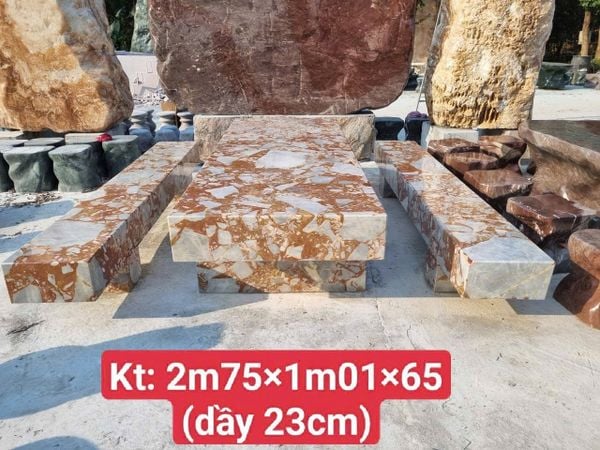 Bàn ghế đá tự nhiên bộ bàn băng đá da báo đỏ Thanh Hóa
