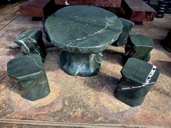 Bộ bàn ghế đá tự nhiên, bàn ghế đá nguyên khối, Bộ bàn ghế đá xanh cẩm thạch