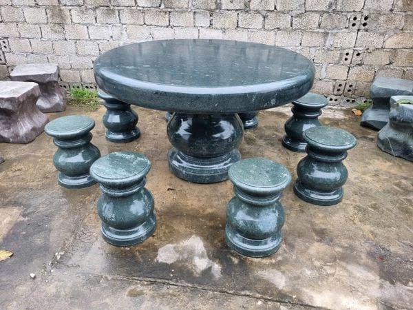 Bộ bàn ghế đá tự nhiên, bàn ghế đá nguyên khối, Bộ bàn ghế đá xanh cẩm thạch