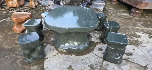 Bộ bàn ghế đá tự nhiên, bàn ghế đá nguyên khối, Bộ bàn ghế đá xanh cẩm thạch