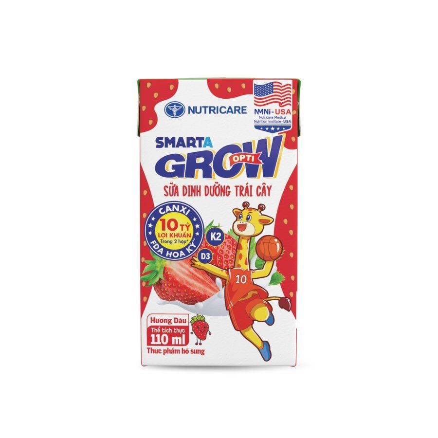 Sữa trái cây Nutricare Smarta Grow Vị Dâu Hỗ Trợ Bé Phát Triển Chiều Cao, Tiêu Hóa Khỏe (Thùng 48 Hộp)