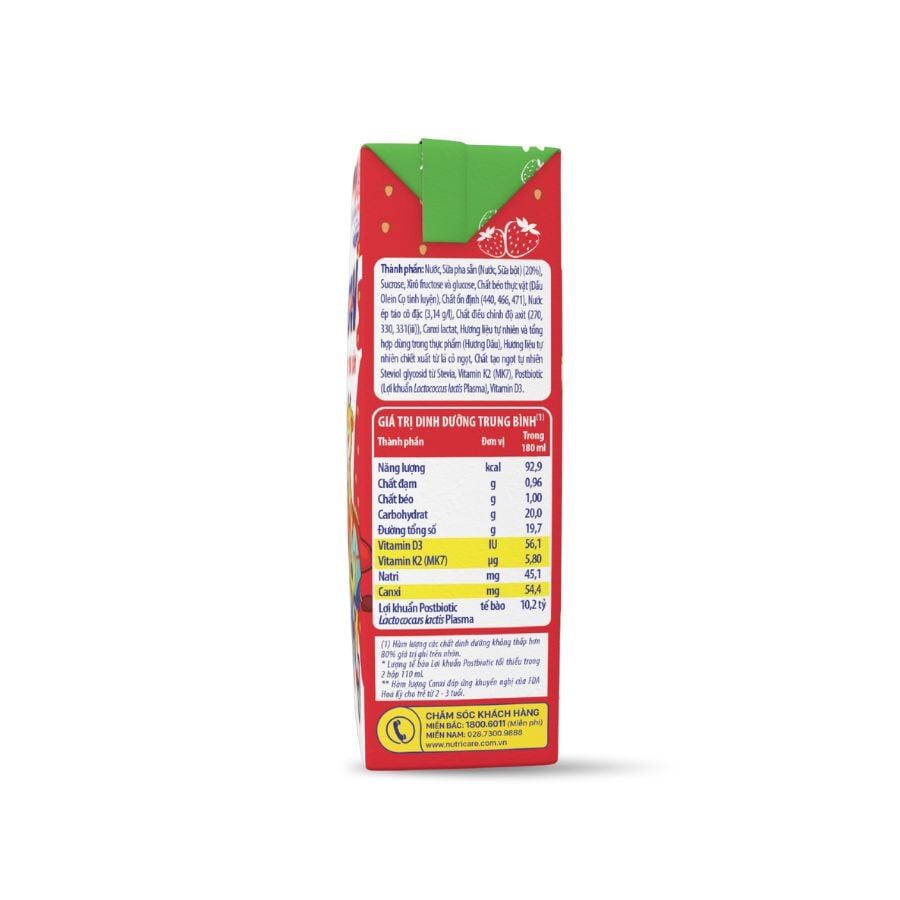 Sữa trái cây Nutricare Smarta Grow Vị Dâu Hỗ Trợ Bé Phát Triển Chiều Cao, Tiêu Hóa Khỏe (Thùng 48 Hộp)