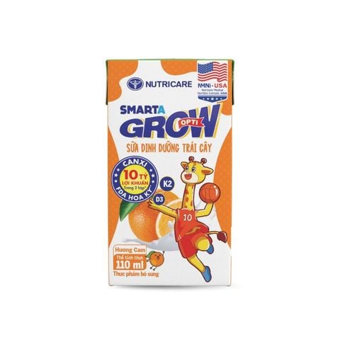 Sữa trái cây Nutricare Smarta Grow Opti Vị Cam Hỗ Trợ Bé Phát Triển Chiều Cao, Tiêu Hóa Khỏe (Thùng 48 hộp)