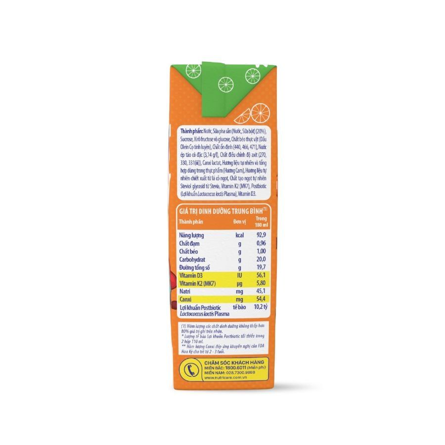 Sữa trái cây Nutricare Smarta Grow Opti Vị Cam Hỗ Trợ Bé Phát Triển Chiều Cao, Tiêu Hóa Khỏe (Thùng 48 hộp)