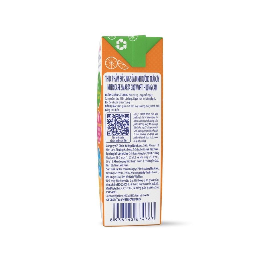 Sữa trái cây Nutricare Smarta Grow Opti Vị Cam Hỗ Trợ Bé Phát Triển Chiều Cao, Tiêu Hóa Khỏe (Thùng 48 hộp)