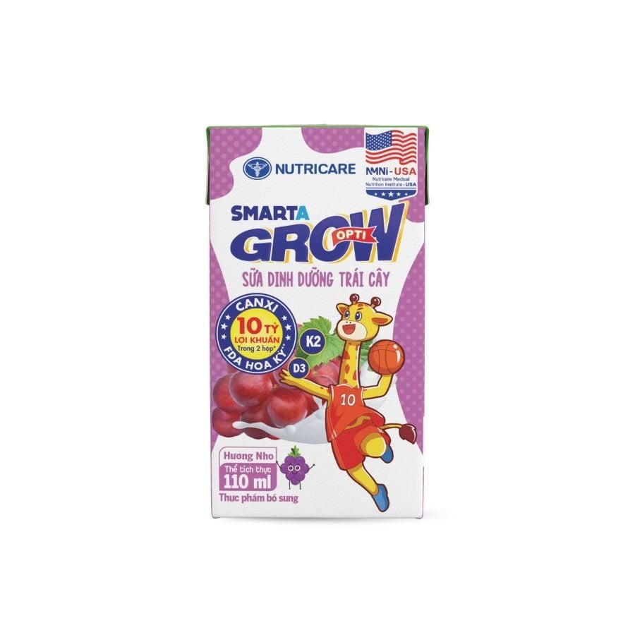 Sữa trái cây Nutricare Smarta Grow Opti Vị Nho Hỗ Trợ Bé Phát Triển Chiều Cao, Tiêu Hóa Khỏe (Thùng 48 hộp)