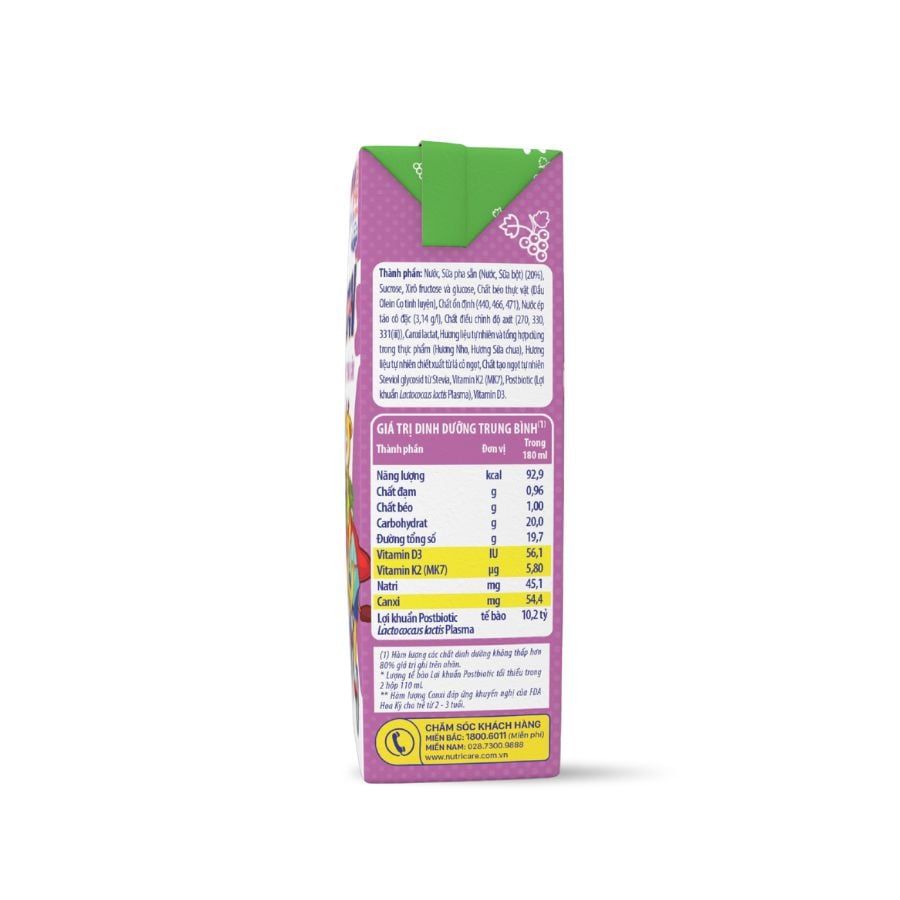 Sữa trái cây Nutricare Smarta Grow Opti Vị Nho Hỗ Trợ Bé Phát Triển Chiều Cao, Tiêu Hóa Khỏe (Thùng 48 hộp)