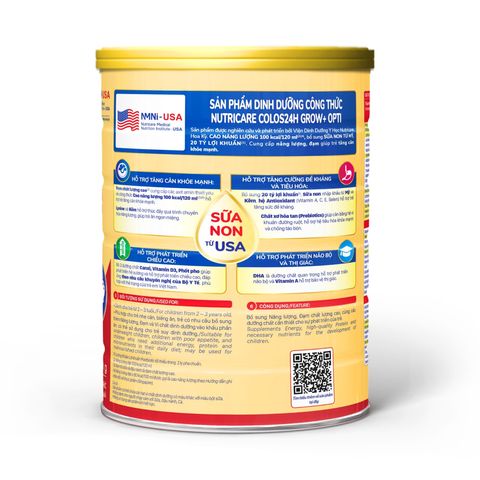 Sữa Bột Nutricare Colos 24h Grow Opti 2+ Hỗ Trợ Tăng Cân, Phát Triển Chiều Cao Cho Bé 850g