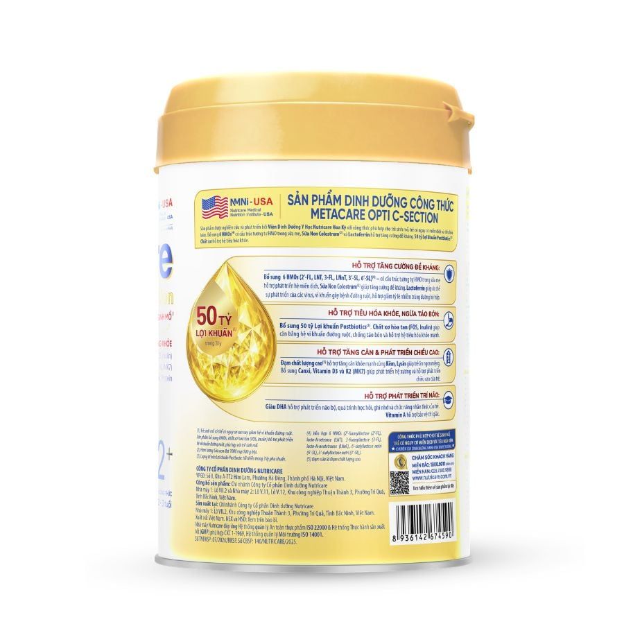 Sữa Bột Nutricare Metacare Opti C-section 2+ Hỗ Trợ Tiêu Hóa Và Đề Kháng Cho Trẻ Sinh Mổ 800g