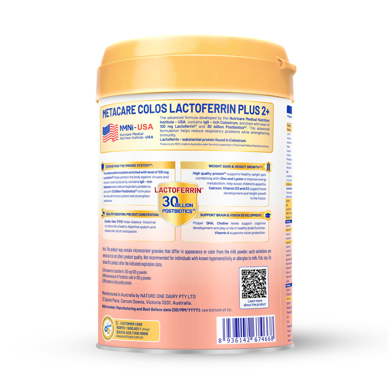 Sữa Bột Metacare Colos Lactoferrin Plus 0+ Nhập Khẩu Từ Úc, Hỗ Trợ Đề Kháng Cho Bé