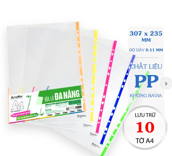 Bìa lỗ - bìa lá đa năng A4 Thiên Long Flexoffice nhiều màu sử dụng với bìa còng 