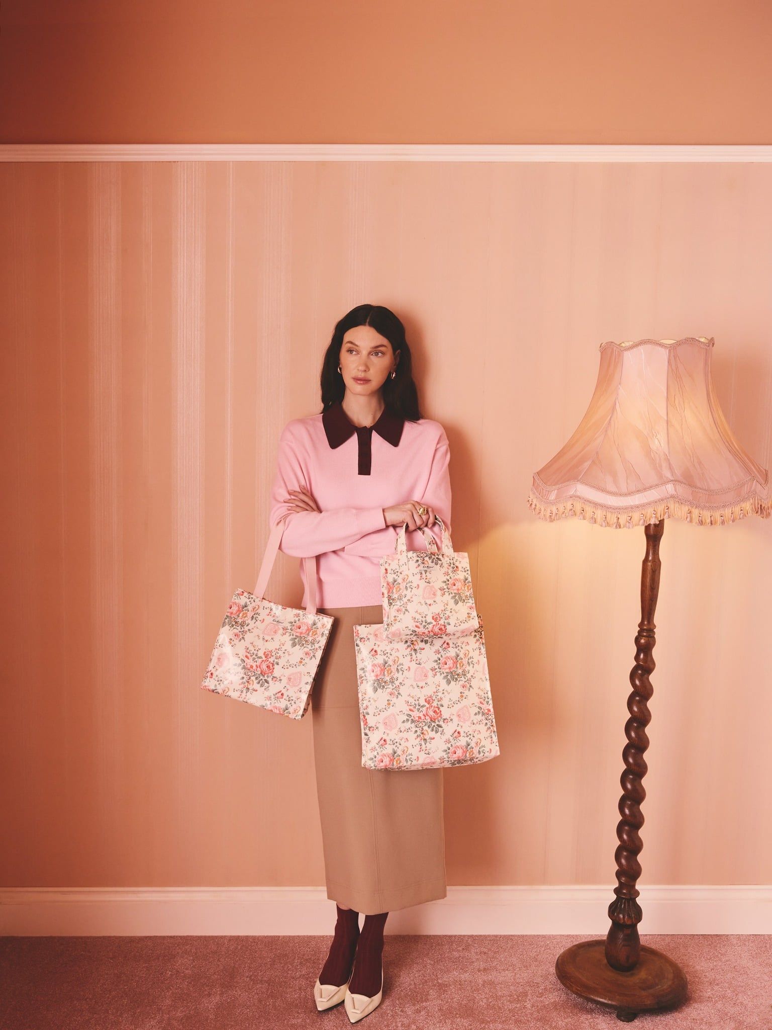  Túi đeo vai Cath Kidston Medium Bookbag Hackney Rose - W76363 