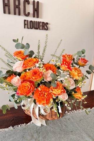 Giỏ Hoa Tone Cam Vàng A0009