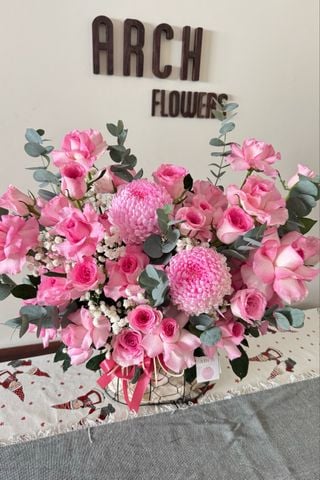 Giỏ Hoa Tone Hồng Nhẹ Nhàng A0289