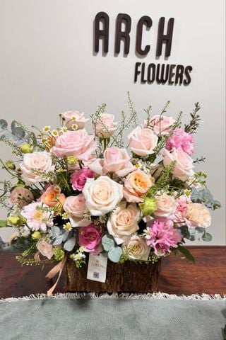 Giỏ Hoa Tone Hồng Pastel A0003