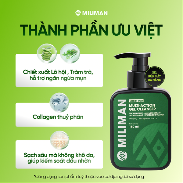  Combo Da Dầu MILIMAN - Chuyên Biệt Cho Nam Giới Da Dầu Gồm Sữa Rửa Mặt Da Dầu, Toner xịt Khoáng Thiên Nhiên Skincare, Sữa Tắm Khử Mùi Mencare | Tặng Nước Hoa minisize 2ml 