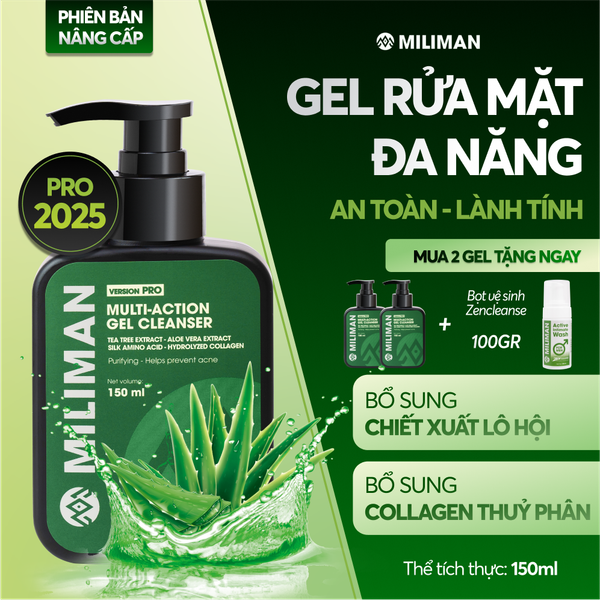  Gel Rửa Mặt Đa Năng Nam Giới MILIMAN Hỗ Trợ Giảm Dầu, Bổ Sung Chiết Xuất Lô Hội Và Collagen Thuỷ Phân 150ML 