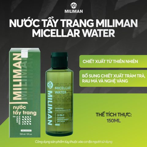  Nước Tẩy Trang Nam Giới MILIMAN 150ML Công Nghệ Micellar Water Chiết Xuất Rau Má, Tràm Trà Cho Da Dầu, Hỗn Hợp - Mua 2 Chai Tặng 1 Gel Dưỡng Da Ban Đêm 5 gram 