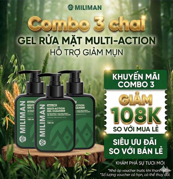  Combo 3 Sữa Rửa Mặt Cho Nam Da Dầu MILIMAN 150ml | Dạng Gel Làm Sạch Sâu, Giúp Kiềm Dầu, Hỗ Trợ Ngừa Mụn 