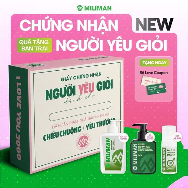  Box Quà Tặng Người Yêu Giỏi miliLOVE | Quà Tặng Nam Giới Gồm Sữa Tắm Hỗ Trợ Ngăn Mùi, Gel Rửa Mặt, Bọt Vệ Sinh Nam | Tặng Hộp Quà Ý Nghĩa + Bộ 20 Love Coupons, Quà Tặng Bạn Trai, Quà Tặng Chồng 