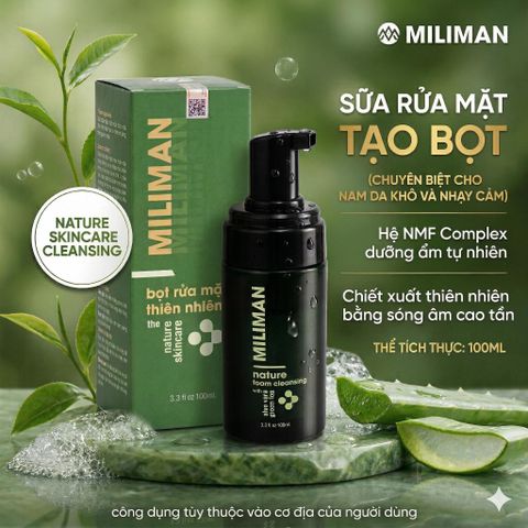  Sữa Rửa Mặt Nam Da Khô, Da Nhạy Cảm Dạng Bọt MILIMAN 100ml – Dịu Nhẹ, Lành Tính Công Nghệ NMF Complex Giữ Ẩm Cho Da 