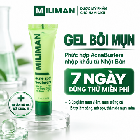  Gel Chấm Mụn MILIMAN AcneBusters 20g | Giảm Viêm Sưng, Mờ Thâm, Kiểm Soát Dầu, Ngừa Mụn Tái Phát 