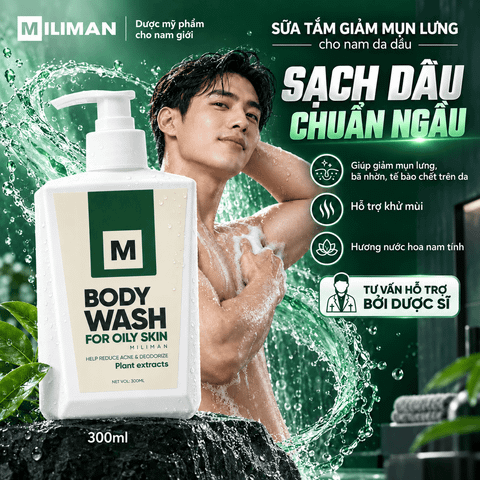  Sữa Tắm Giảm Mụn Lưng Cho Nam Da Dầu MILIMAN 300ML - Chuyên Biệt Cho Nam Da Dầu 