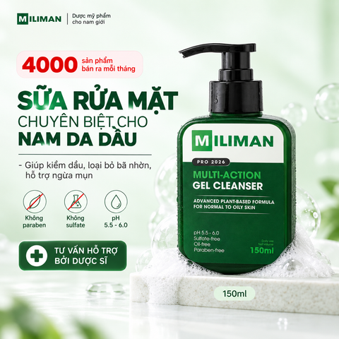  Combo 3 Sữa Rửa Mặt Cho Nam Da Dầu MILIMAN 150ml | Dạng Gel Làm Sạch Sâu, Giúp Kiềm Dầu, Hỗ Trợ Ngừa Mụn 