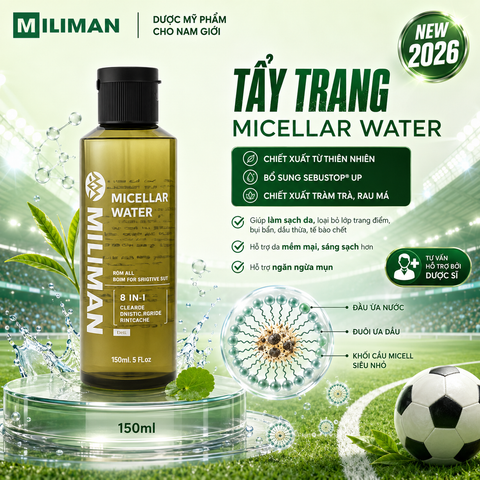  Tẩy Trang Nam MILIMAN 2026 150ML | Micellar Water Làm Sạch Sâu Cặn Bẩn, Bã Nhờn, Hỗ Trợ Ngừa Mụn 