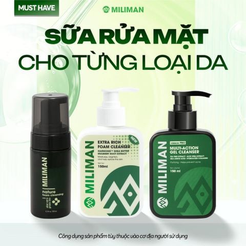  Sữa Rửa Mặt Nam MILIMAN – 3 Phiên Bản Chuyên Biệt Cho Da Dầu, Da Khô, Da Nhạy Cảm | Làm Sạch Sâu, Giảm Bã Nhờn, Ngừa Mụn, Dưỡng Ẩm Skincare Nam Giới 