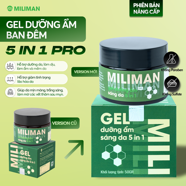  Gel Dưỡng Ẩm Da Mặt 5in1 MILIMAN PRO – Dưỡng Ẩm, Giúp Phục Hồi Da, Với Chiết xuất Rau Má, Vitamin B5, E, Niacinamide | Giúp Da Nam Sáng Mịn, Khỏe 