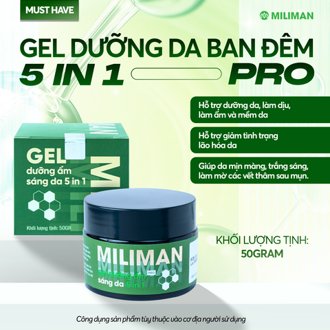  Gel Dưỡng Ẩm Da Mặt 5in1 MILIMAN PRO – Dưỡng Ẩm, Giúp Phục Hồi Da, Với Chiết xuất Rau Má, Vitamin B5, E, Niacinamide | Giúp Da Nam Sáng Mịn, Khỏe 