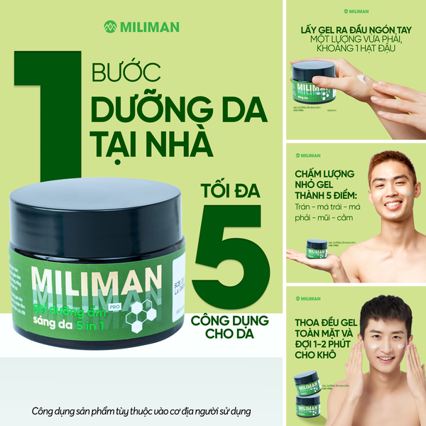  Gel Dưỡng Ẩm Da Mặt 5in1 MILIMAN PRO – Dưỡng Ẩm, Giúp Phục Hồi Da, Với Chiết xuất Rau Má, Vitamin B5, E, Niacinamide | Giúp Da Nam Sáng Mịn, Khỏe 